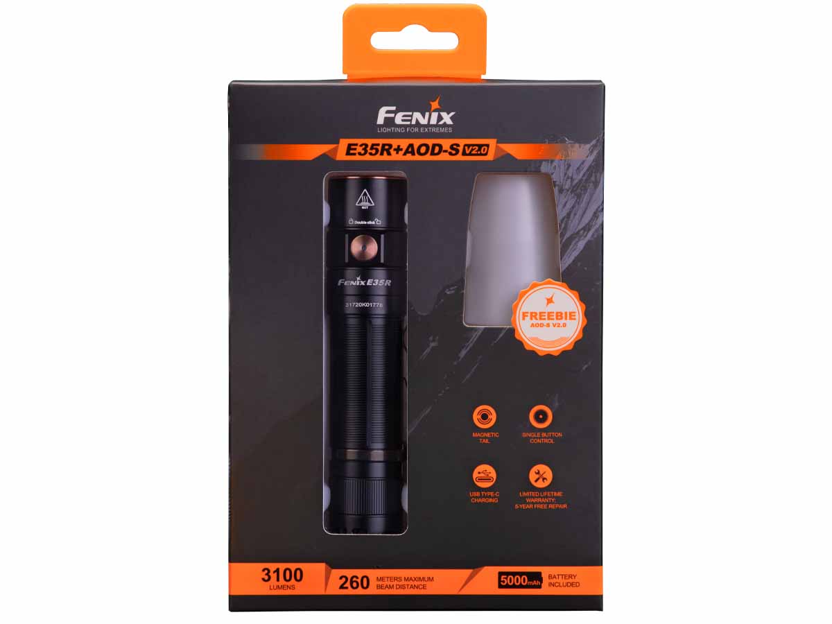 Fenix E35R Rechargeable EDC Flashlight package included 