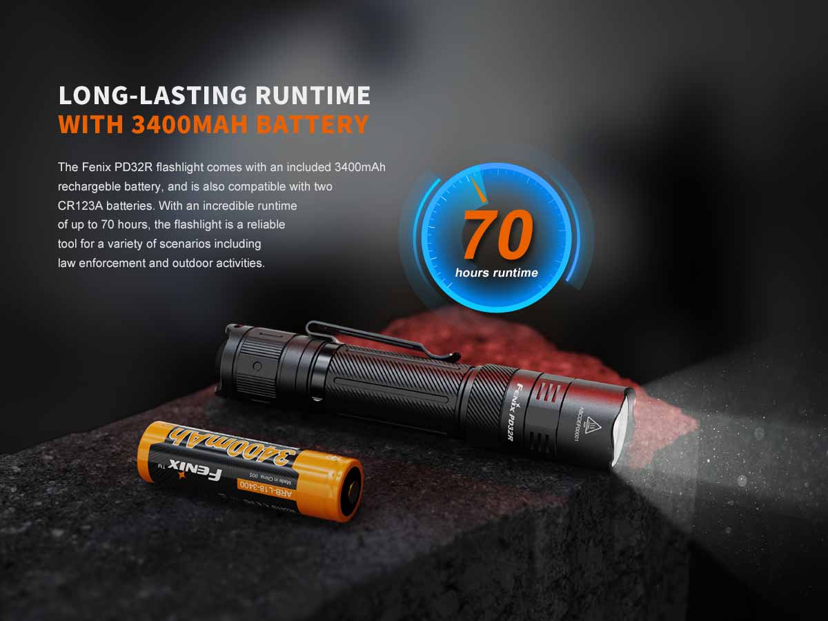 fenix pd32r rechargeable flashlight battery