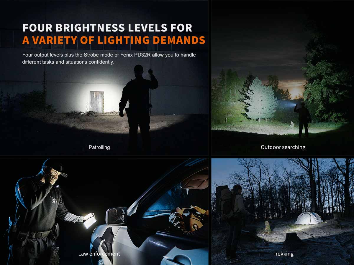 brightness levels fenix pd32r rechargeable flashlight