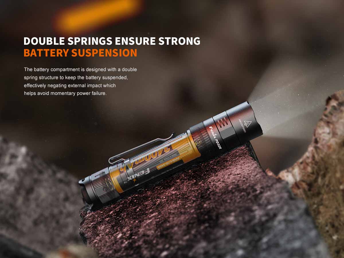 fenix pd32r rechargeable flashlight double spring suspension battery