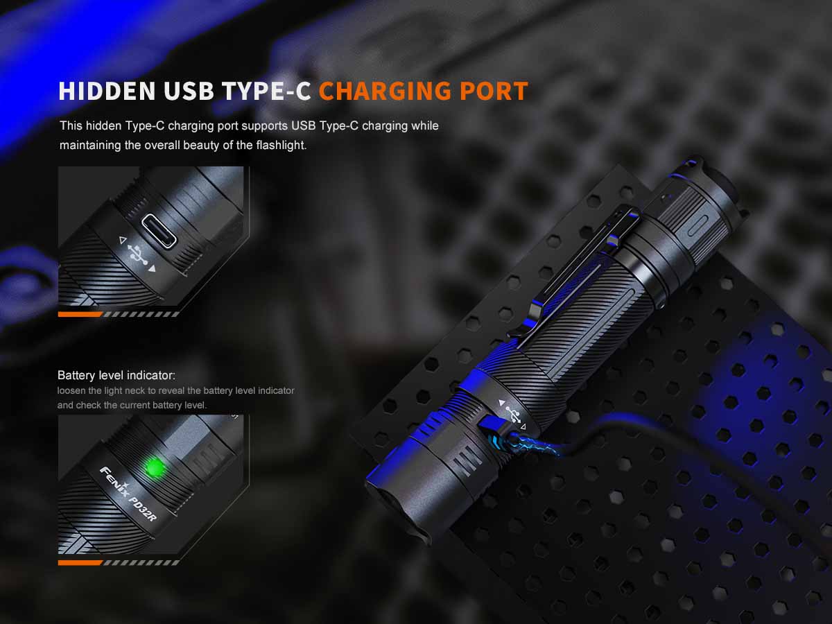 hidden charging port fenix pd32r rechargeable flashlight