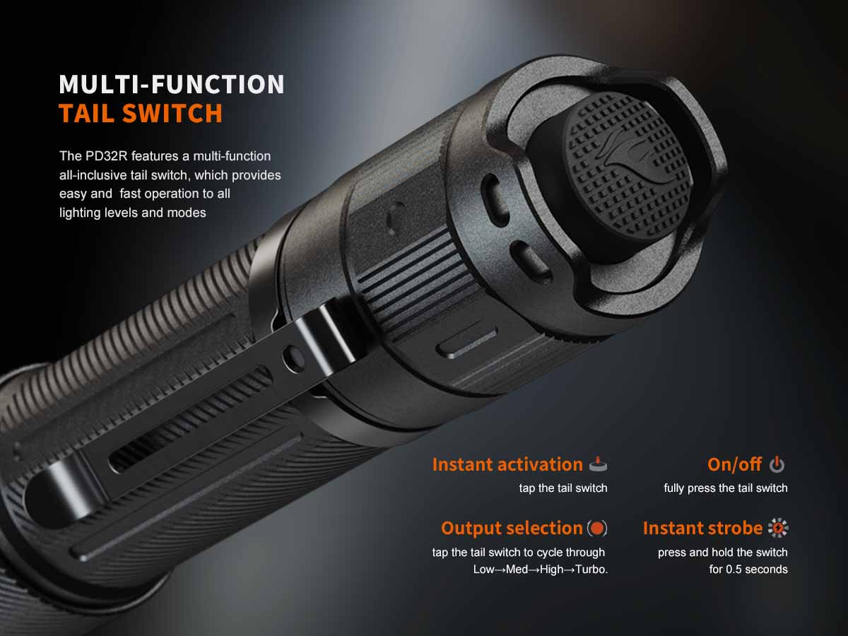 fenix pd32r rechargeable flashlight single switch activation