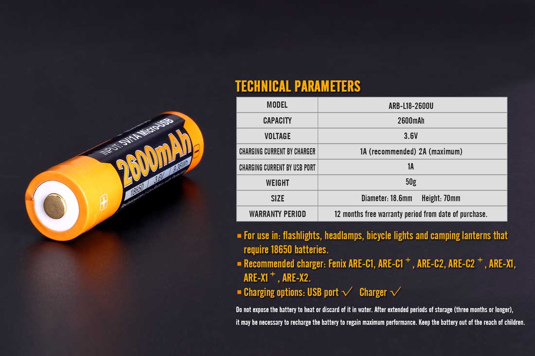 arb-l18-2600u rechargeable battery specifications