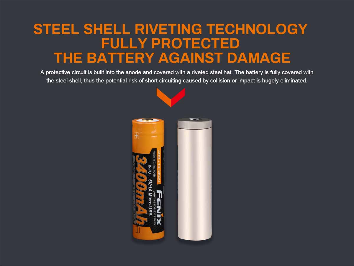 fenix arb-l18-3400u rechargeable battery steel shell