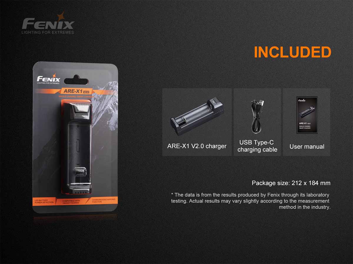 fenix are-x1 v2 battery charger included