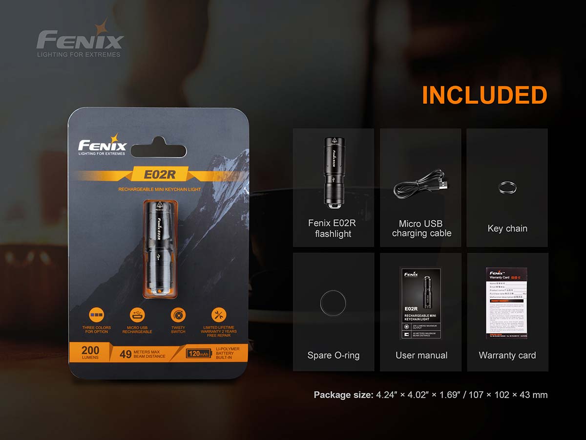 fenix e02r rechargeable edc flashlight included