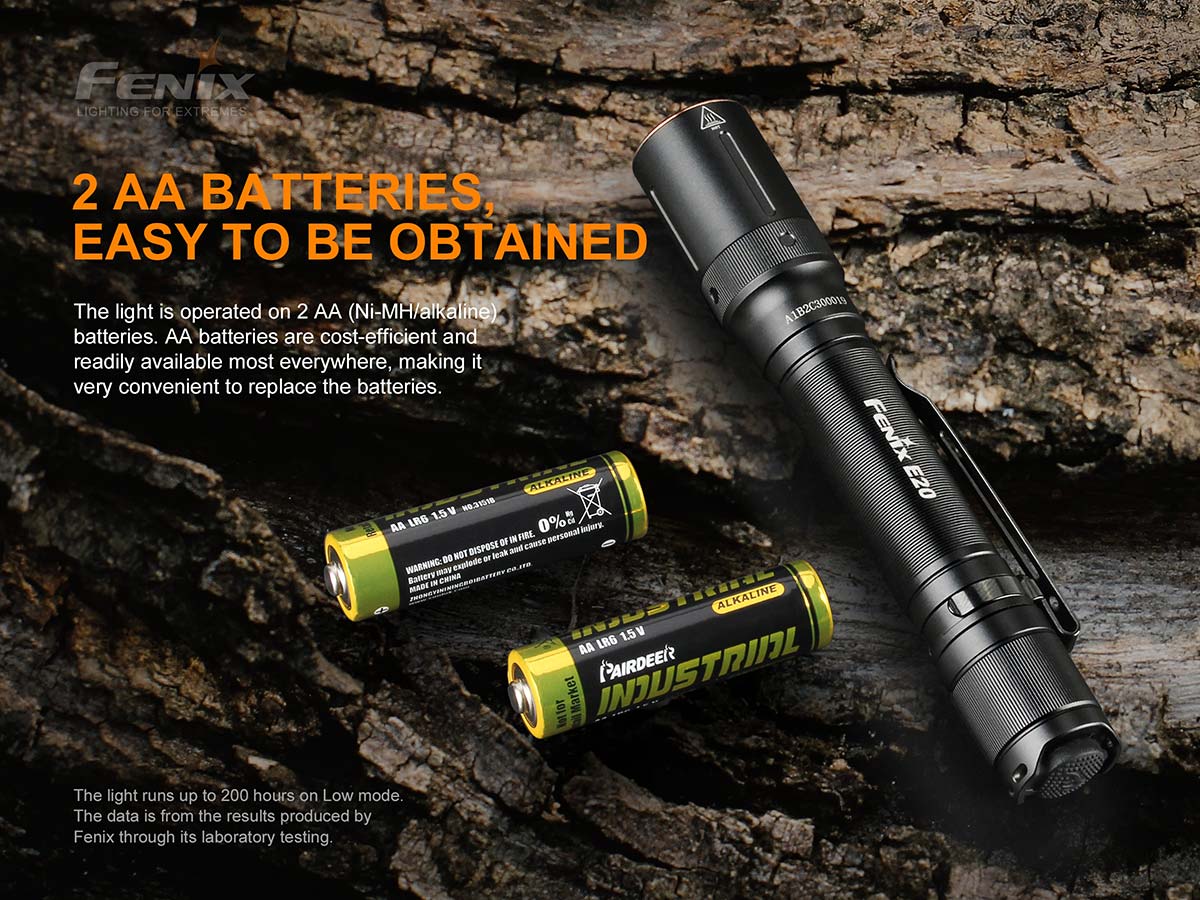 fenix e20 aa flashlight batteries