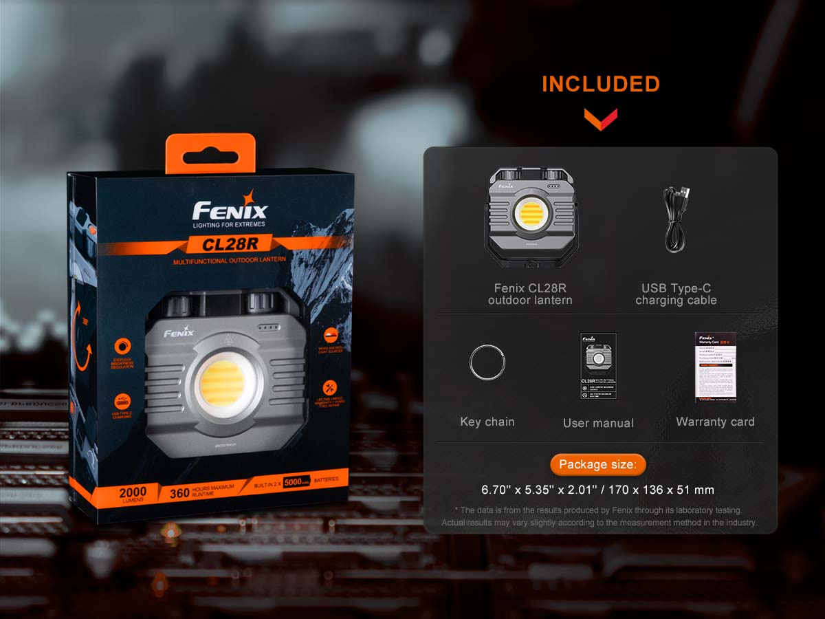 fenix cl28r rechargeable lantern included packaging