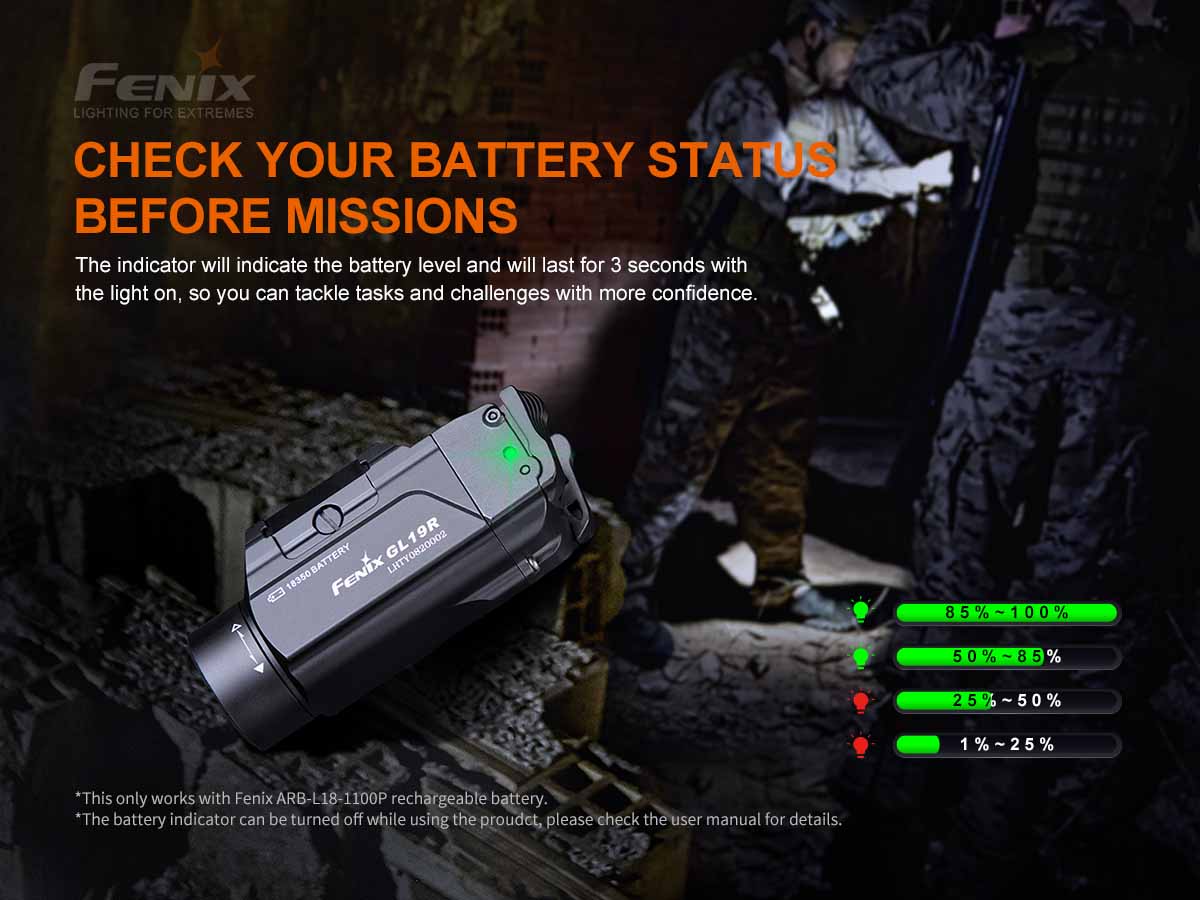 fenix gl19r tac weapon light battery level
