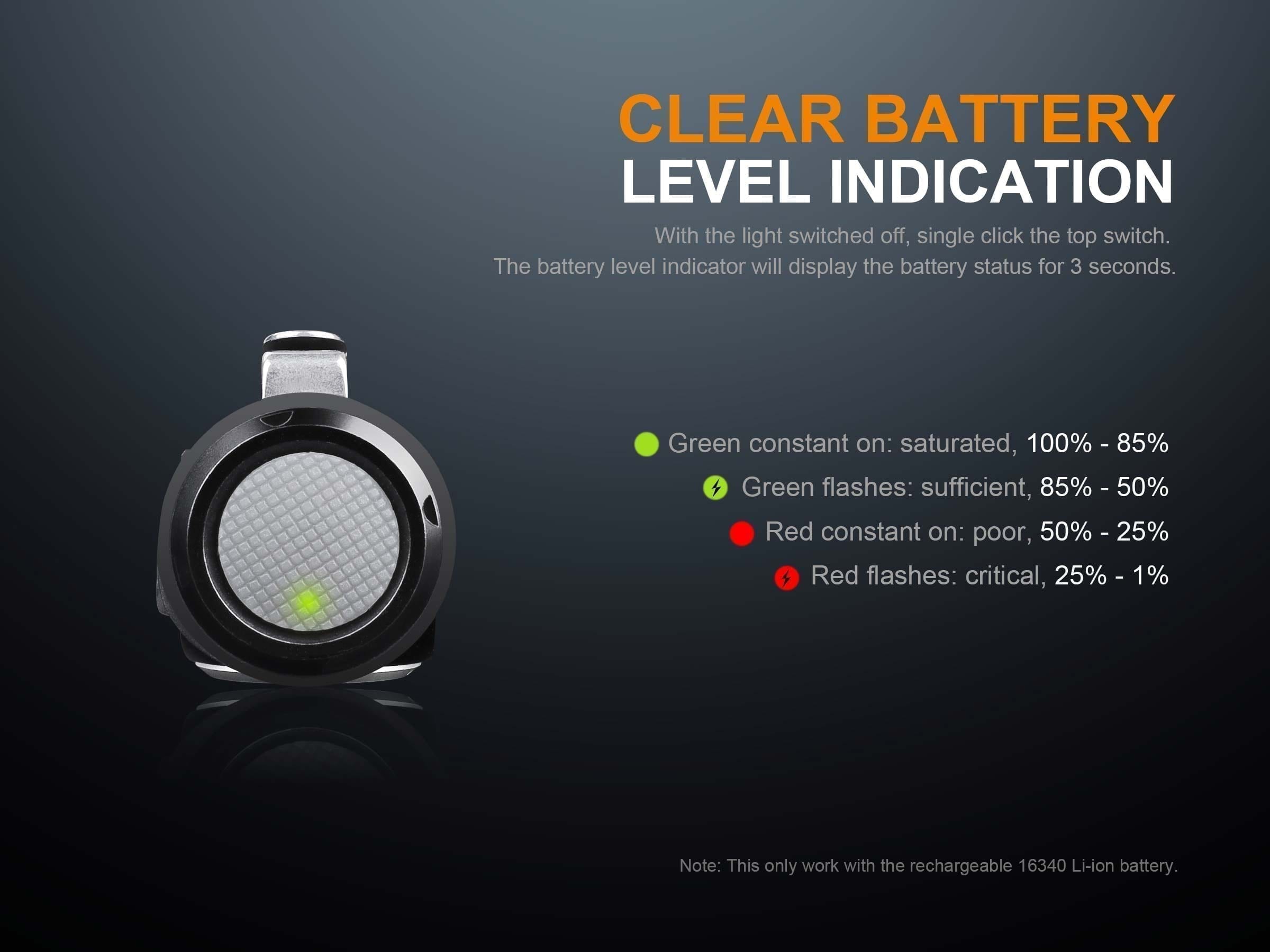 fenix ld15r rechargeable flashlight battery level indicator