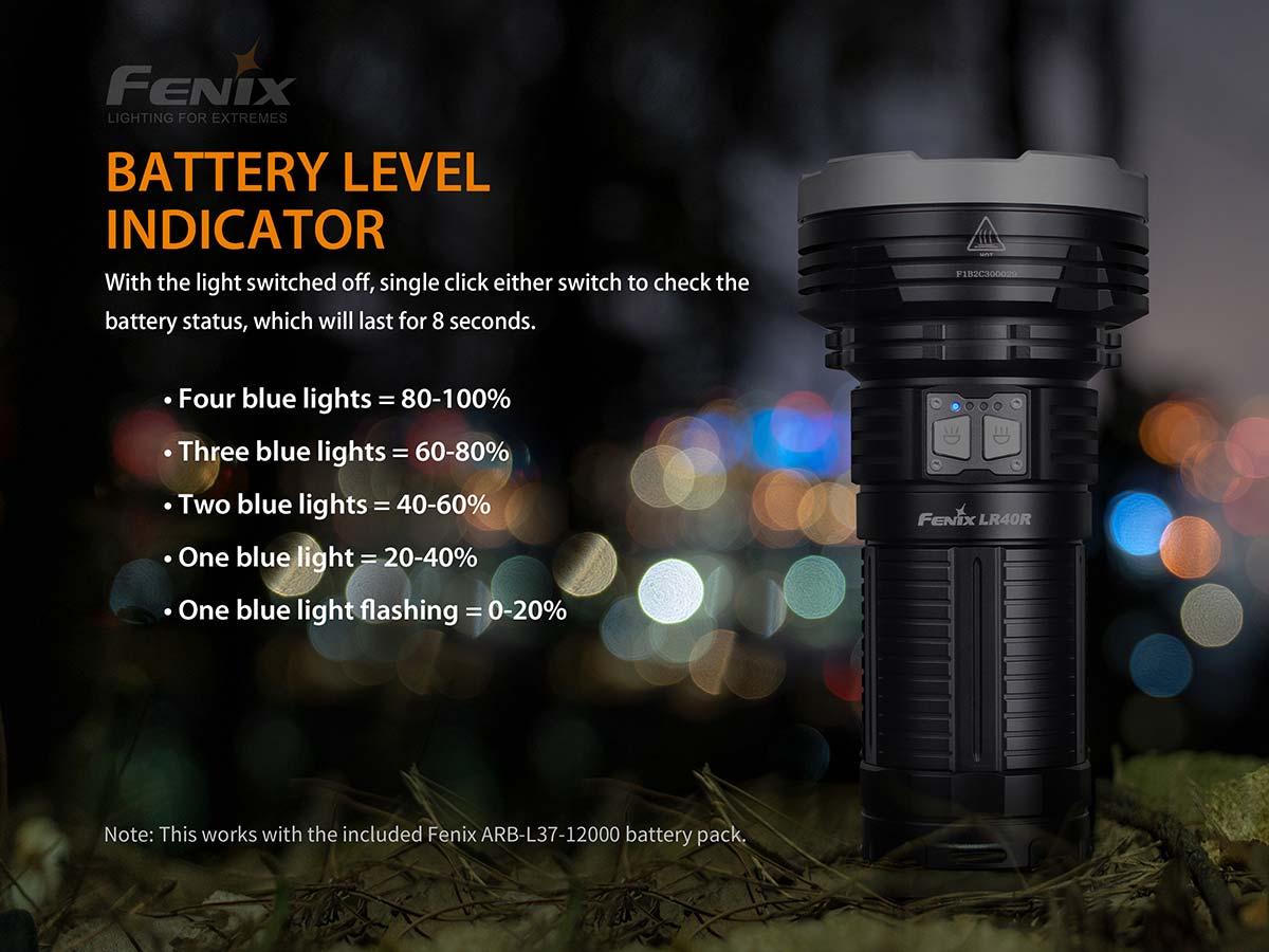 fenix lr40r flashlight battery level indicator