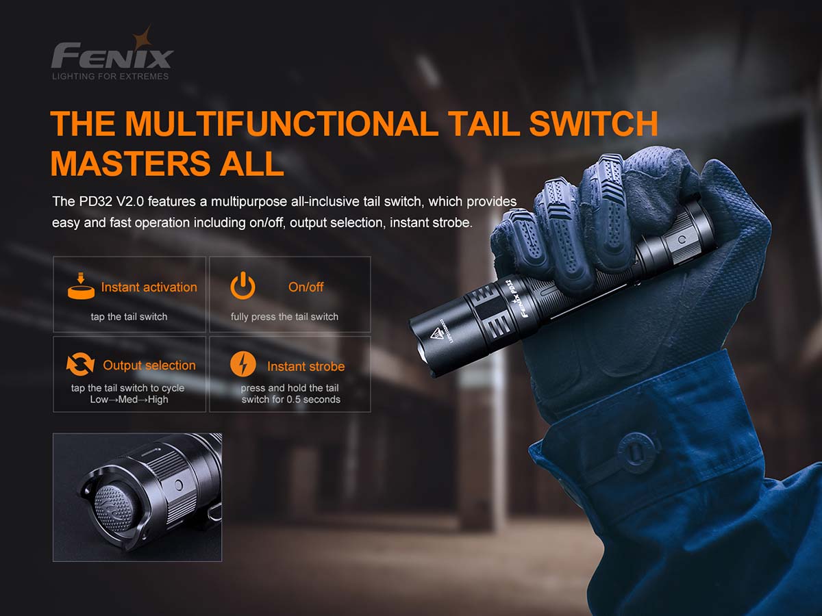 fenix pd32 flashlight tactical tail switch