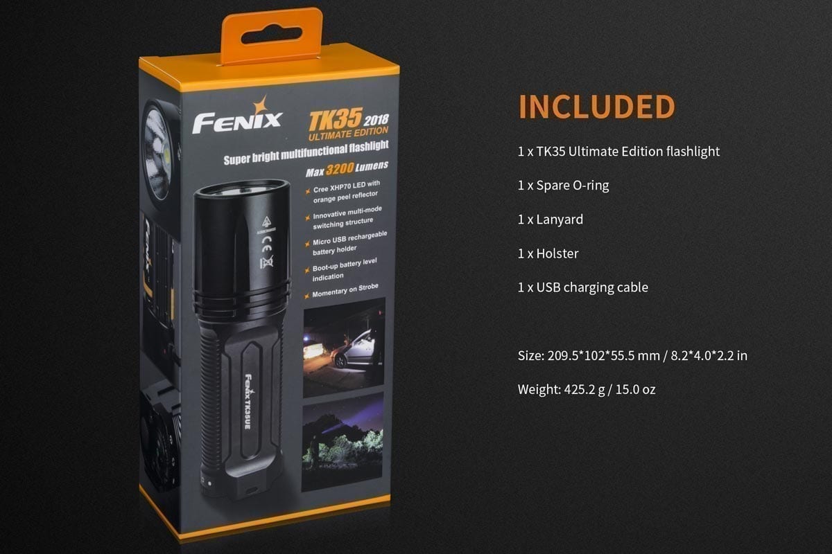 fenix tk35 flashlight 2018 package included