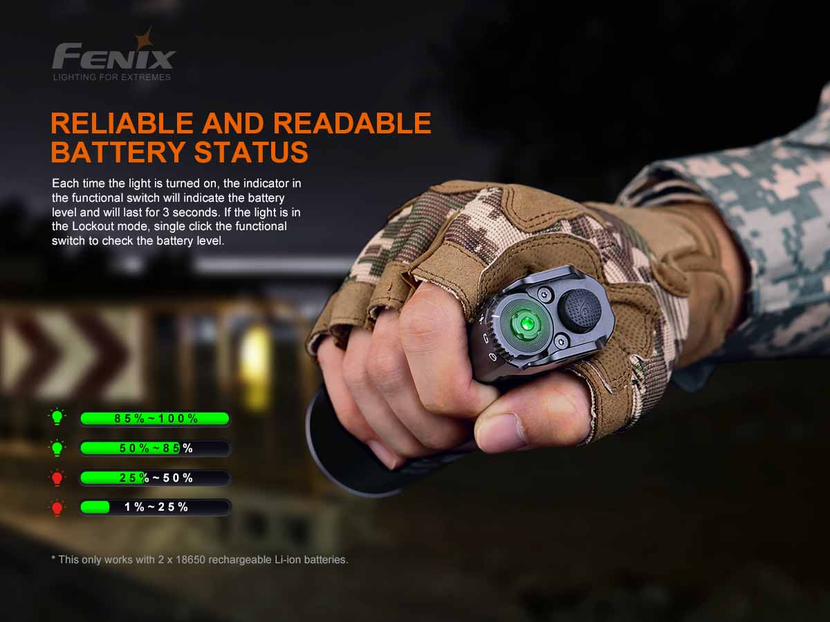 fenix tk35ue flashlight battery level