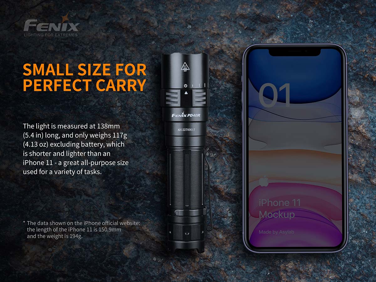 fenix pd40r rechargeable flashlight size