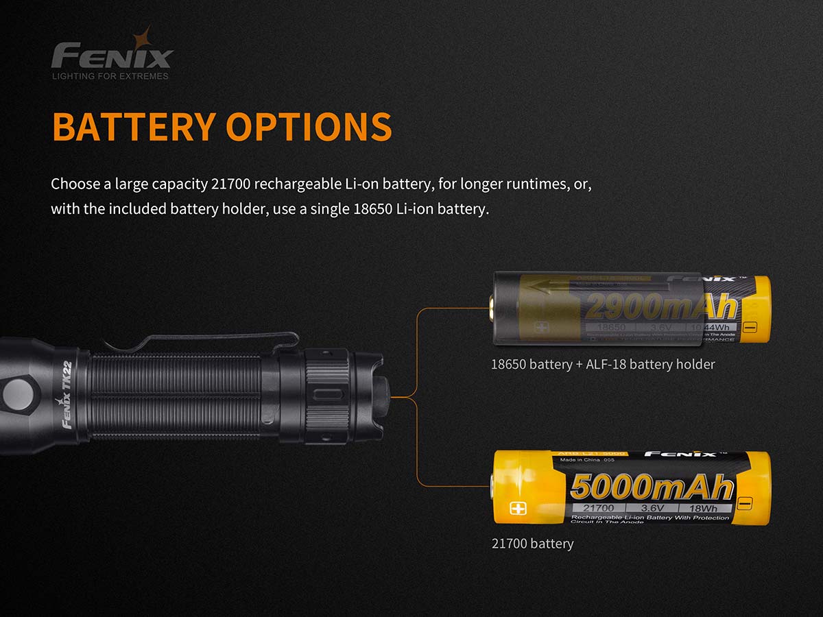 TK22 V2 flashlight battery options