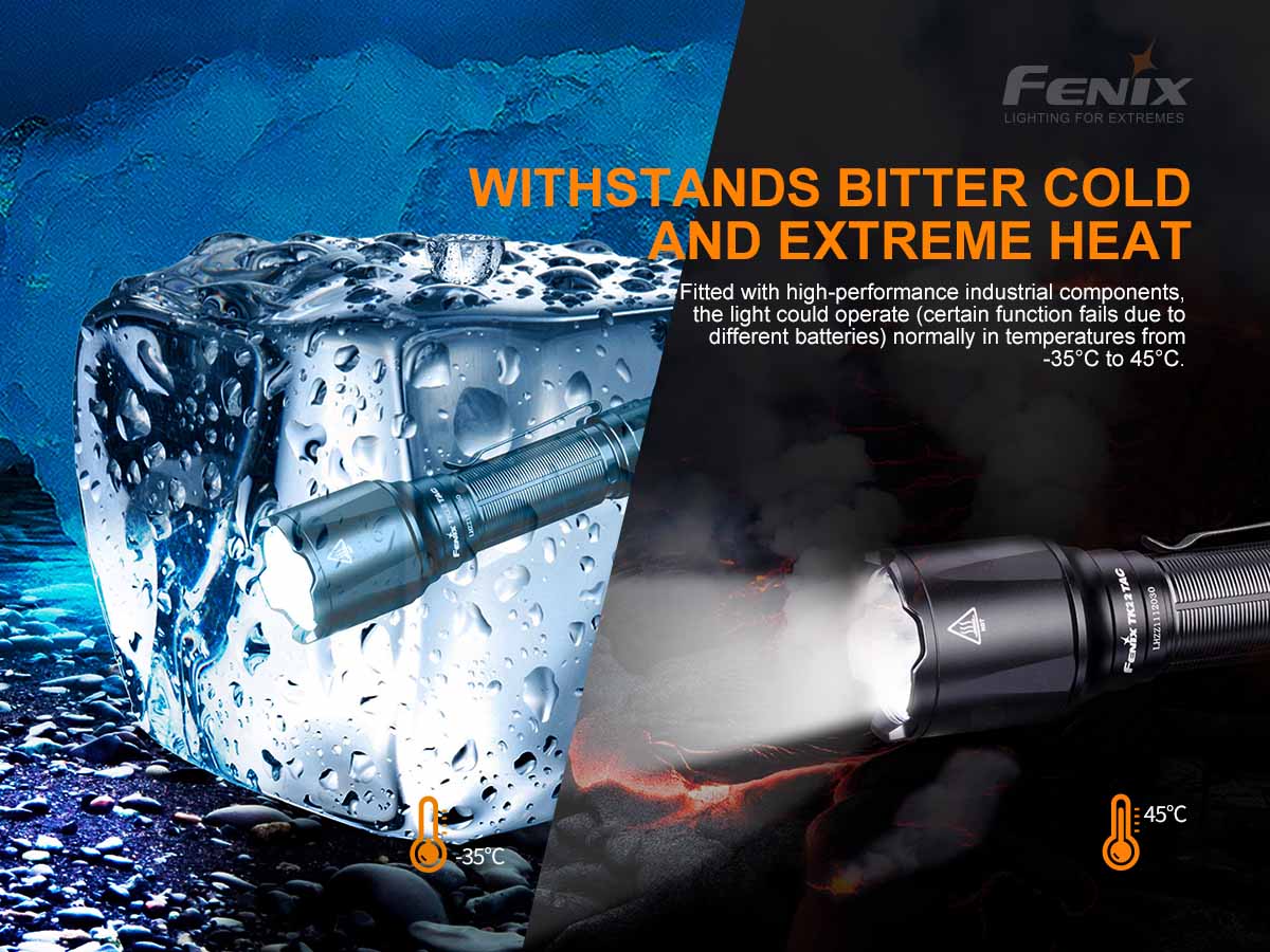 fenix tk22 tac tactical flashlight temperature resistant