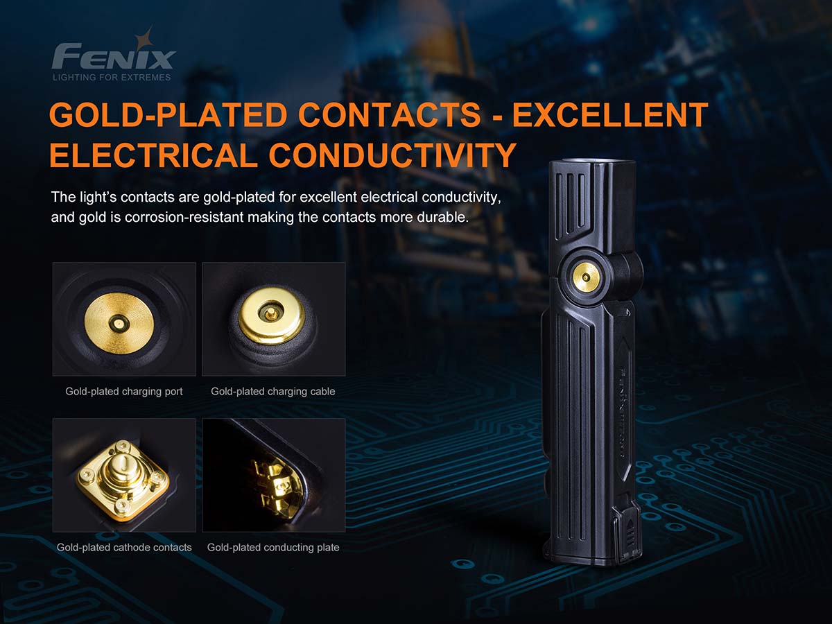 fenix wt25r flashlight gold connectors
