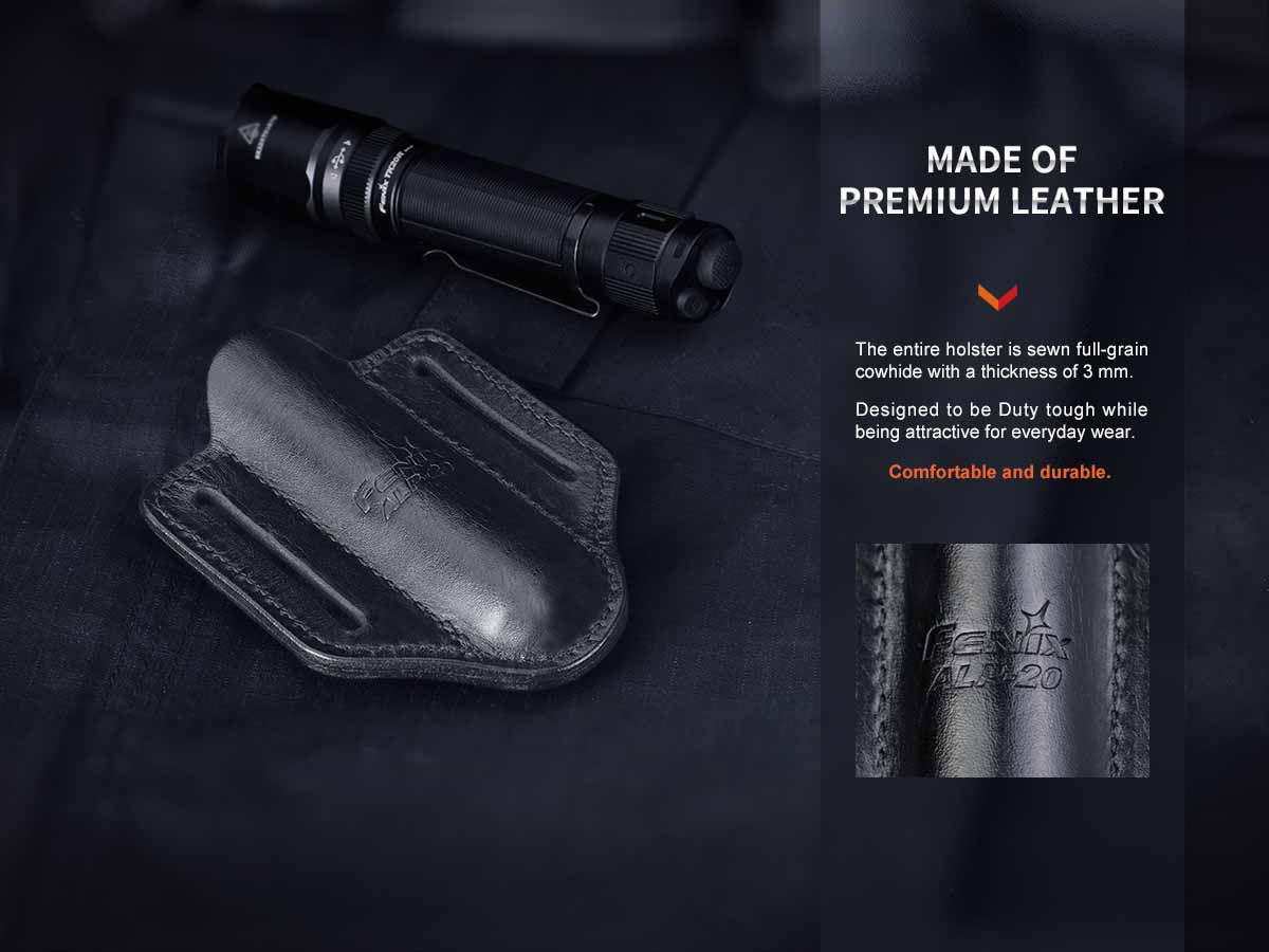 Premium leather open top design fenix alp-20 flashlight holster
