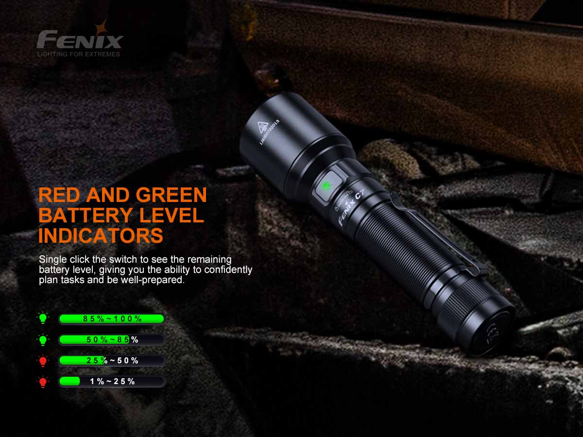 fenix c7 work flashlight battery level