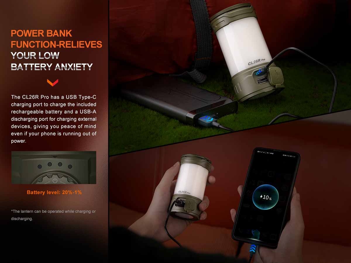 powr bank function fenix cl26r pro rechargeable lantern 