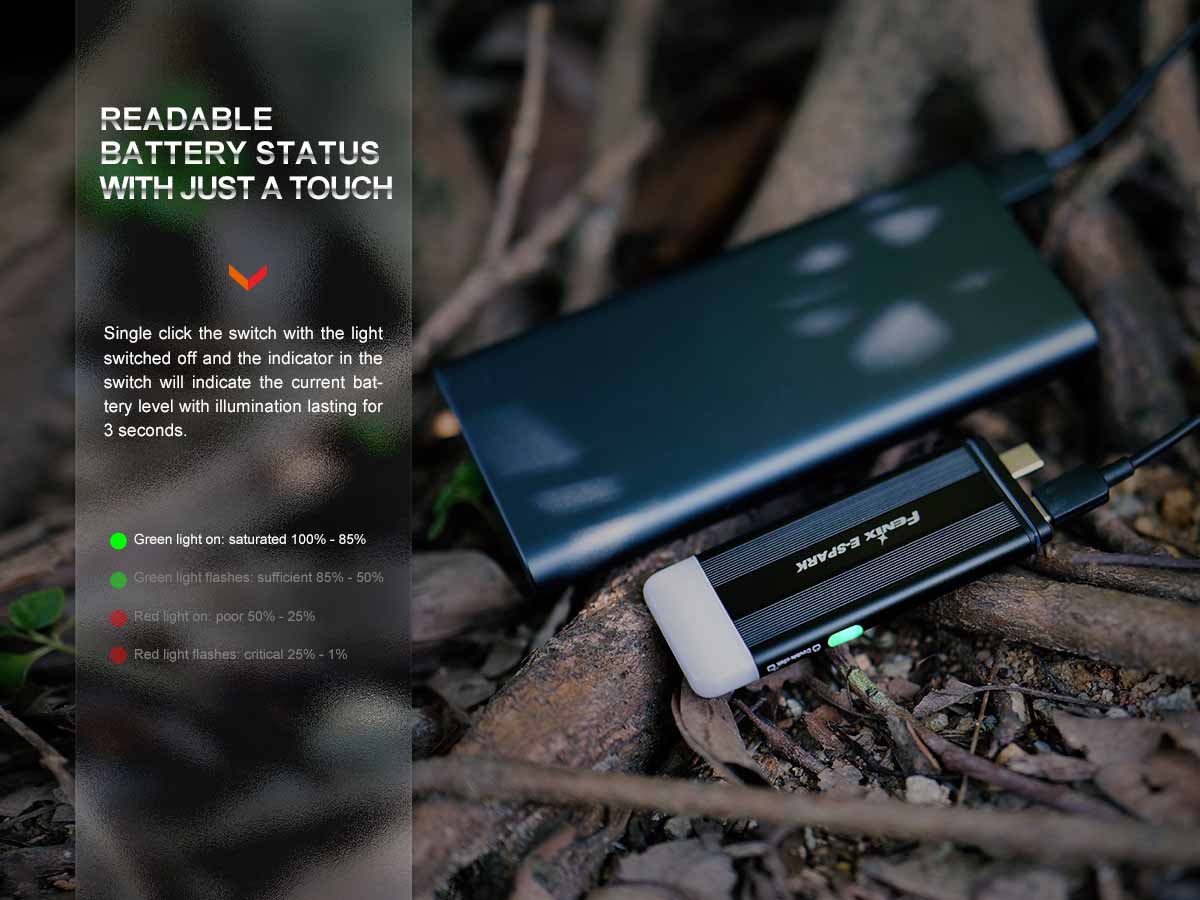 fenix E-SPARK keychain flashlight power bank battery level indicator