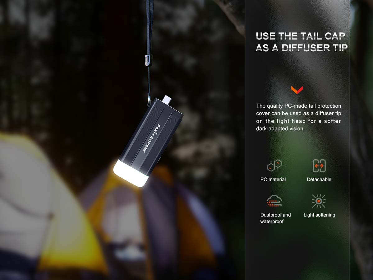 fenix E-SPARK keychain flashlight power bank diffuser tip