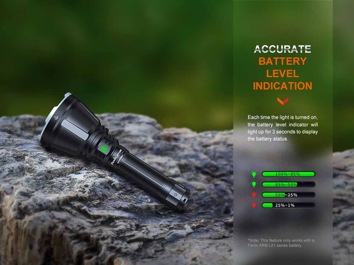fenix ht18r long distance flashlight battery level indicator