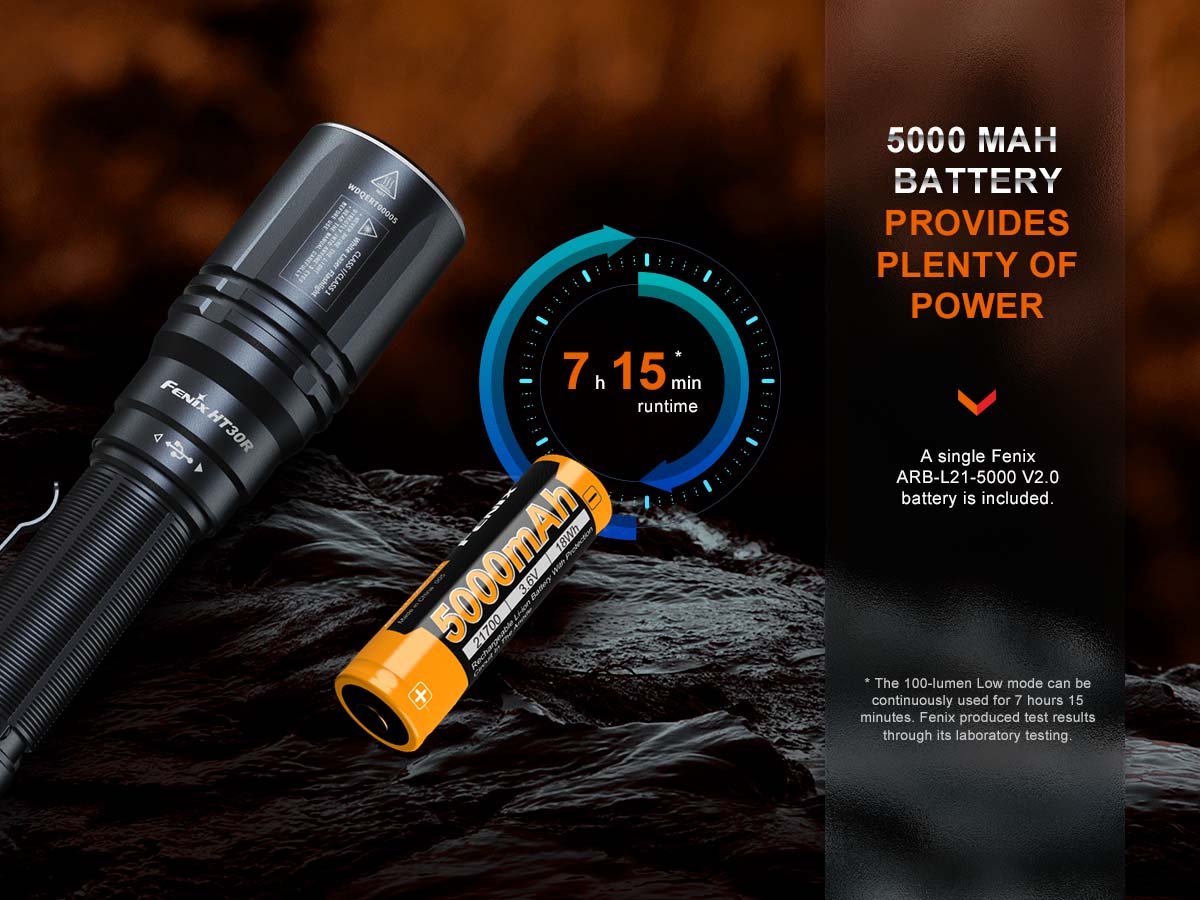 fenix ht30r rechargeable white laser flashlight battery life