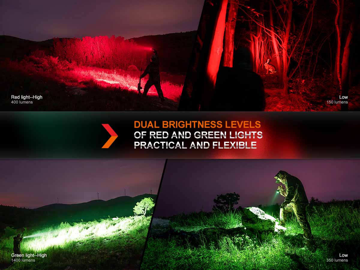 fenix ht32 hunting flashlight red green led brightness levels