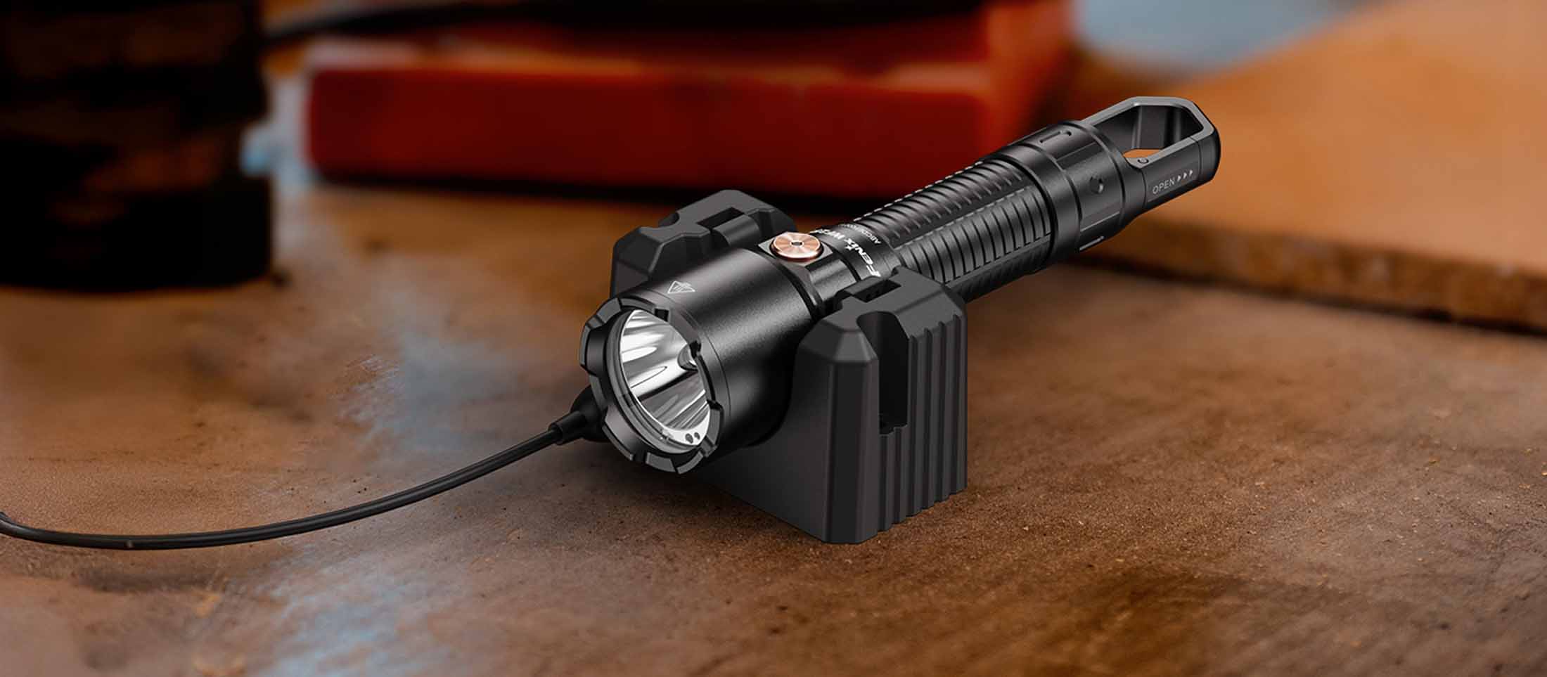 fenix flashlight chargers WF26R Rechargeable Police Flashlight, 3000 Lumen Super Bright Duty Light with Charging Cradle and LumenTac Organizer : Sports & Outdoors stobe and SOS Accessory USA Dual USB Port