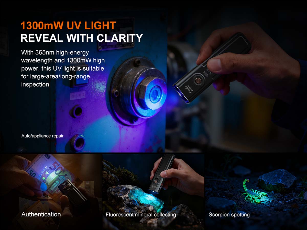 fenix E06R Pro Flat EDC Flashlight UV Light Uses