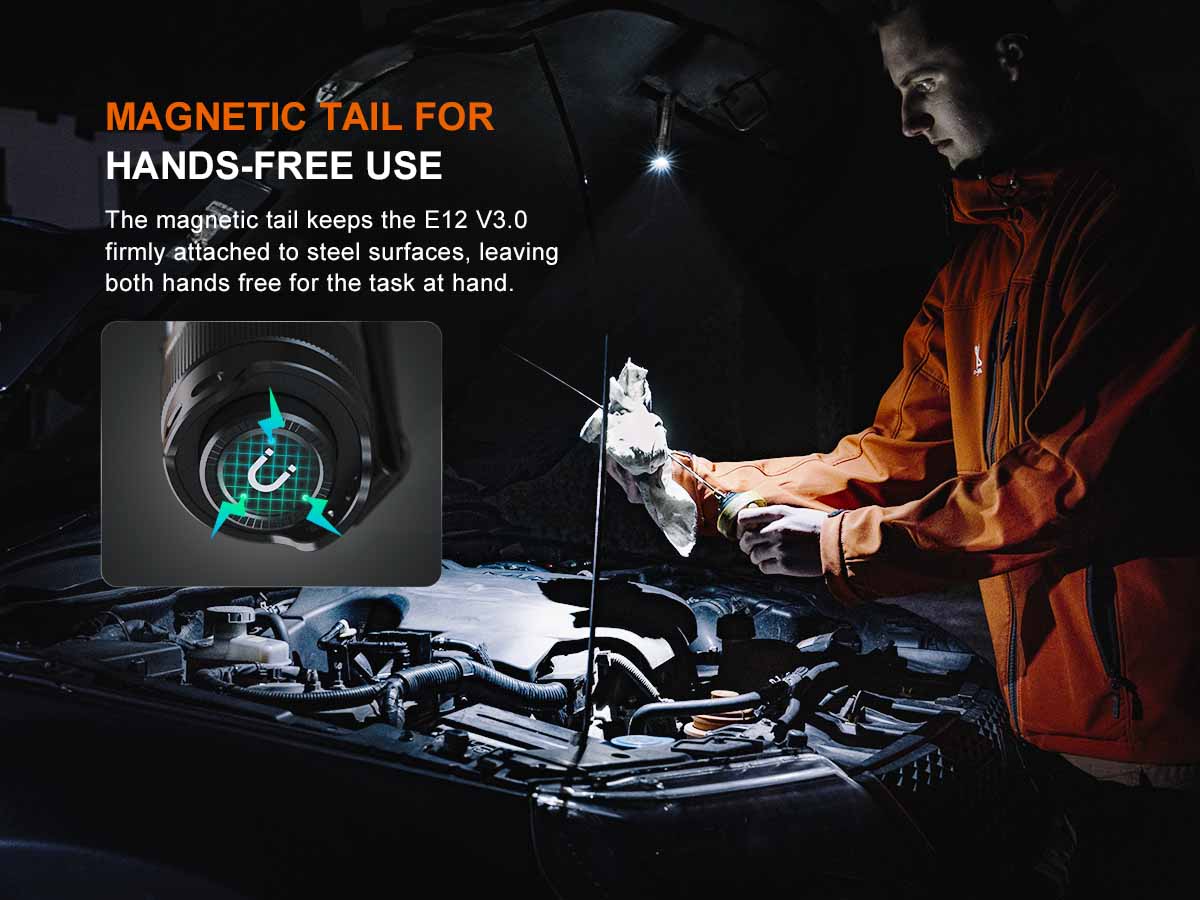 magnetic tail fenix e12 v3 aa flashlight