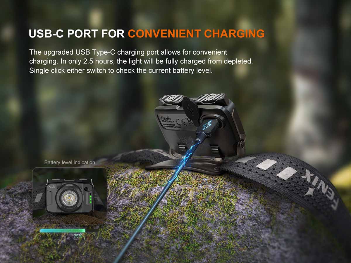 usbc charging fenix hl12r v2.0 rechargeable headlamp 
