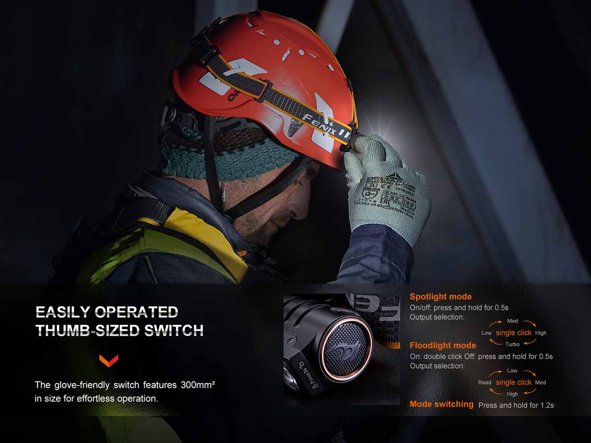 fenix hm71r rechargeable headlamp switch