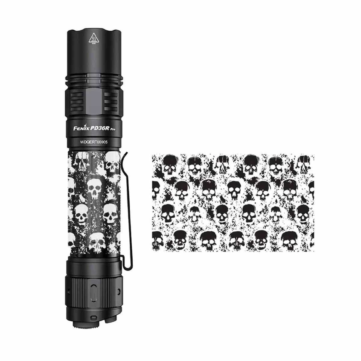 fenix pd36r pro engraved flashlight body design grunge skulls