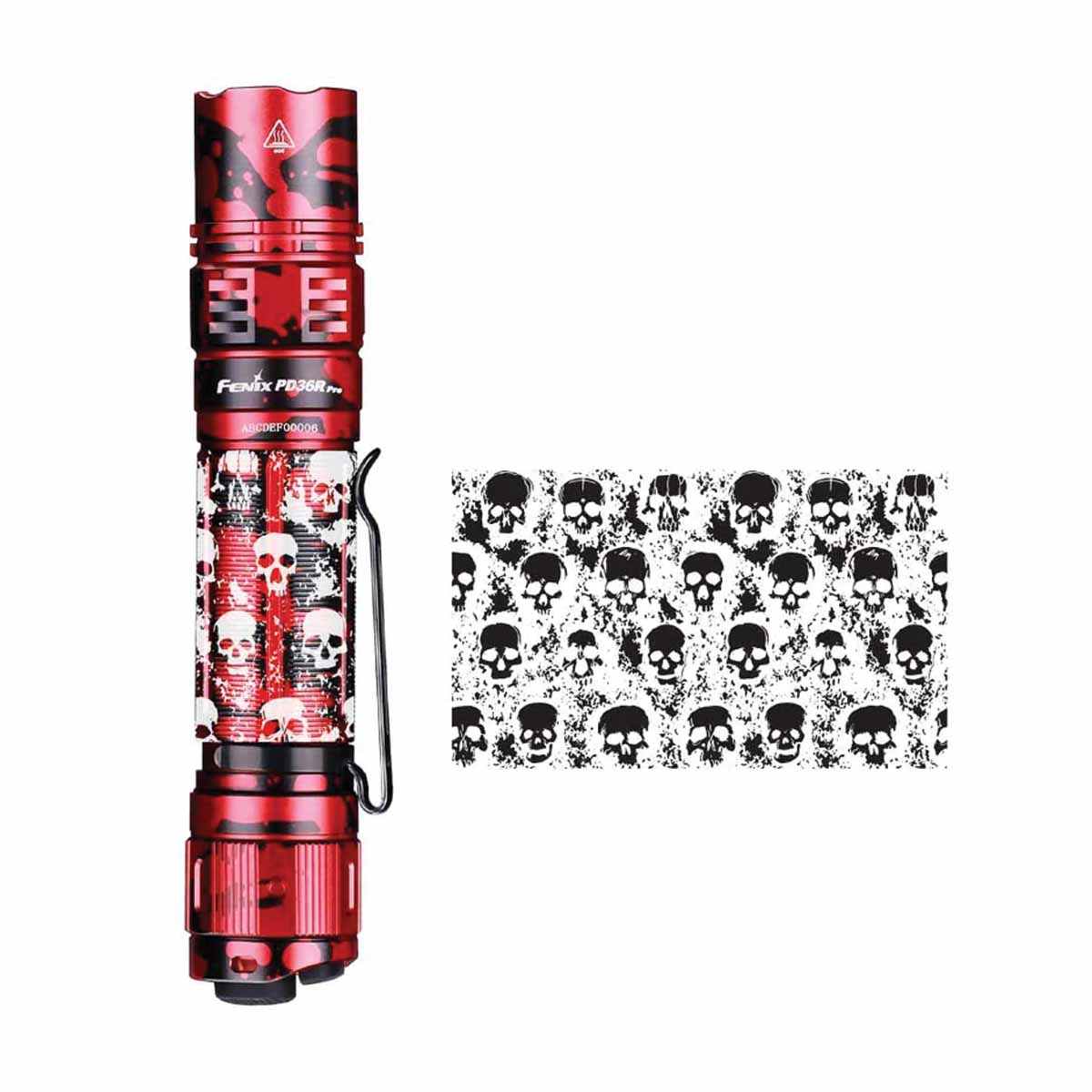 fenix pd36r pro engraved flashlight body design grunge skulls