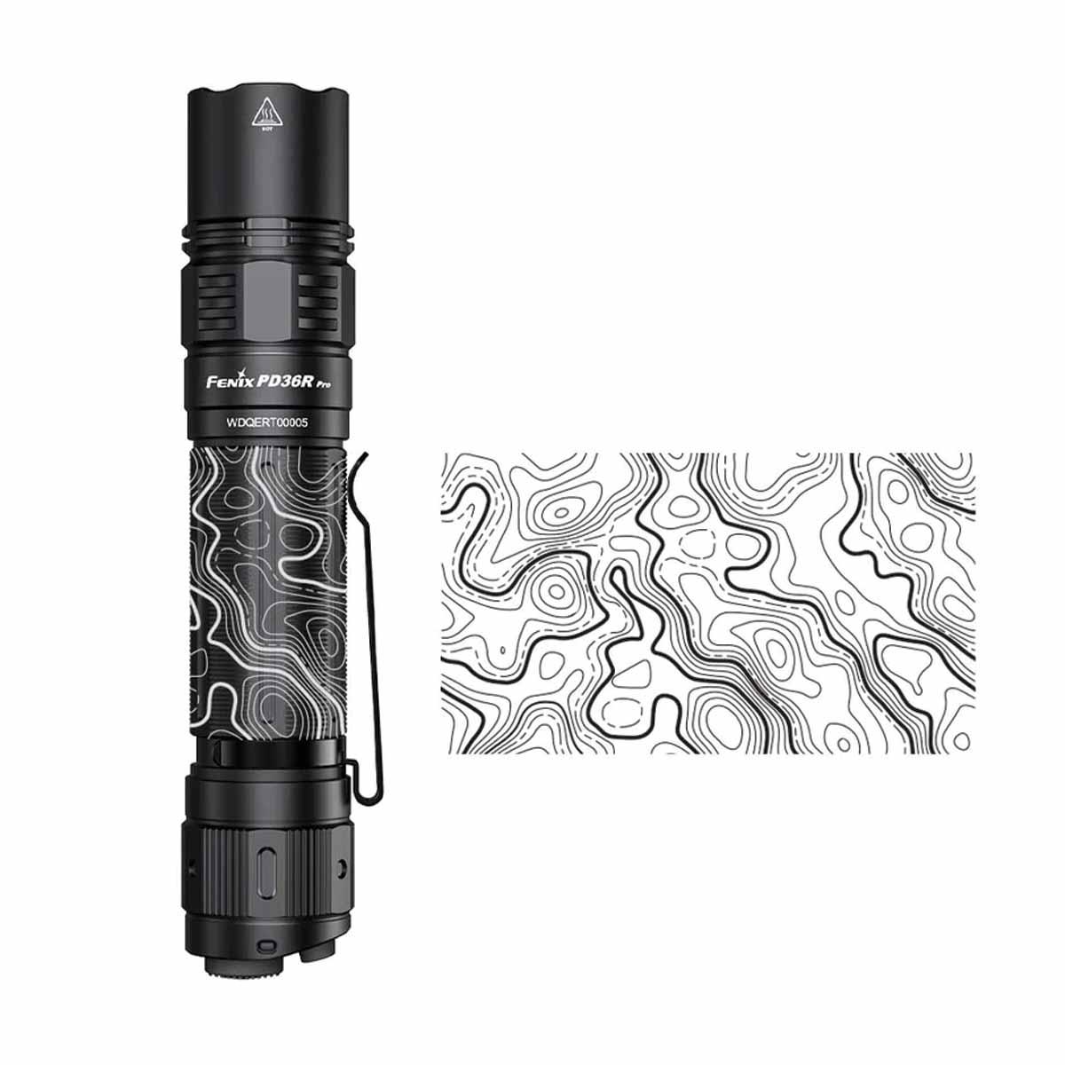 fenix pd36r pro engraved flashlight body design topo map
