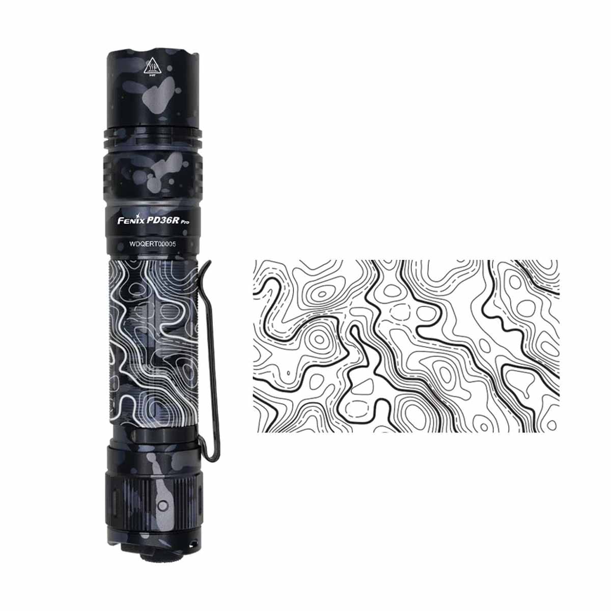 fenix pd36r pro engraved flashlight body design topo map