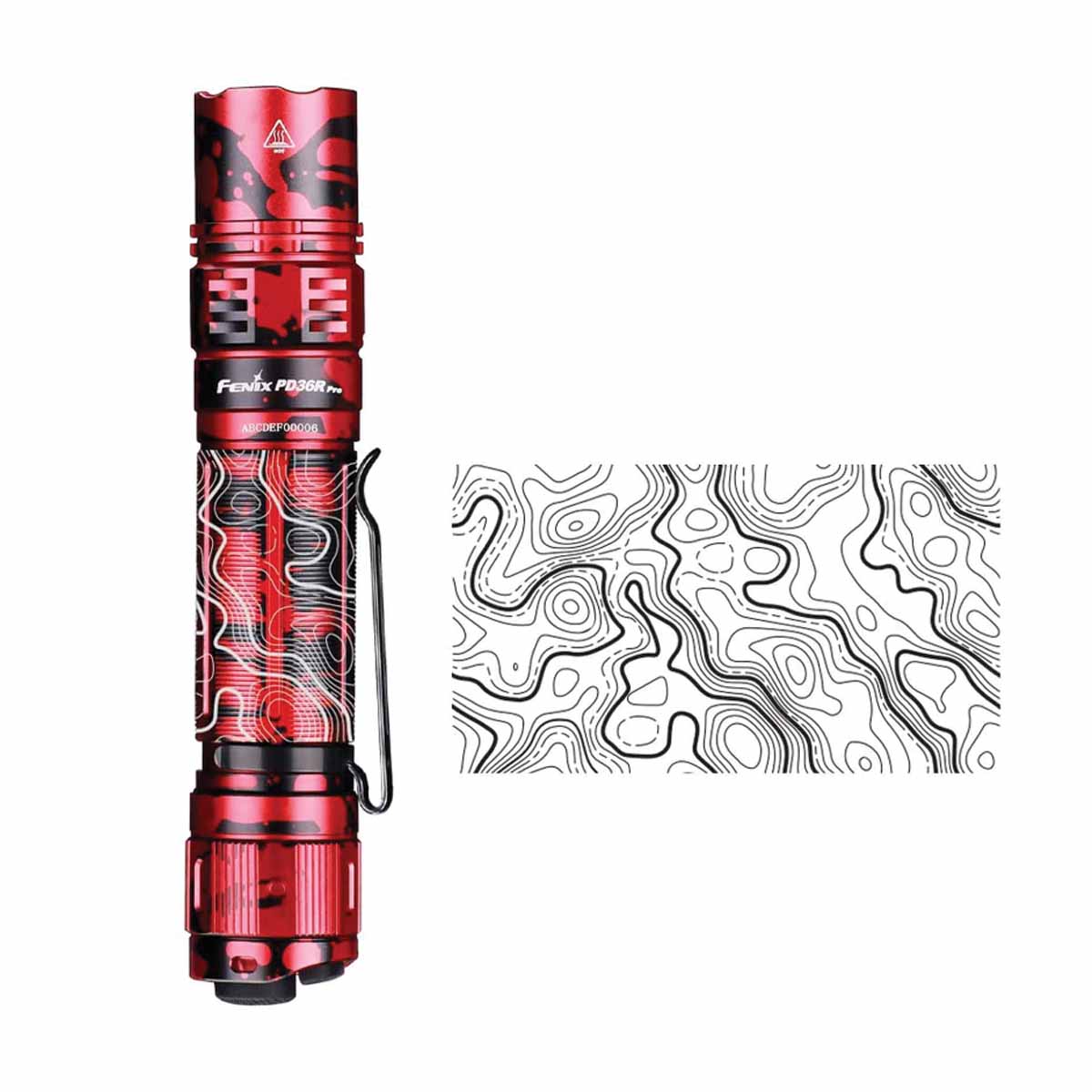 fenix pd36r pro engraved flashlight body design topo map