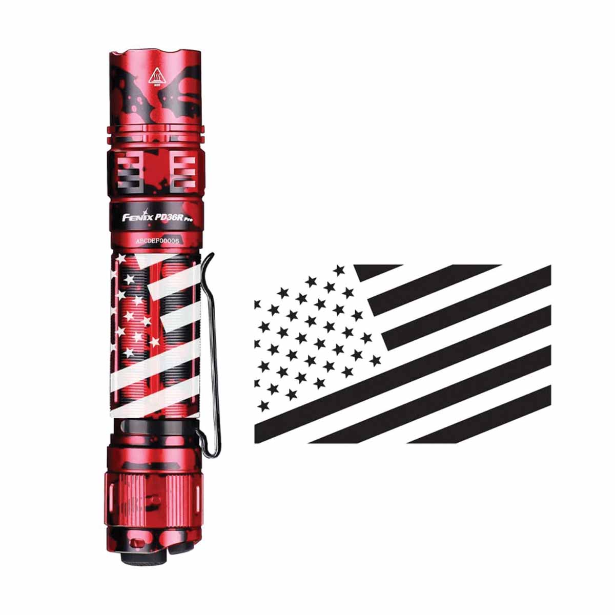 fenix pd36r pro engraved flashlight body design USA flag