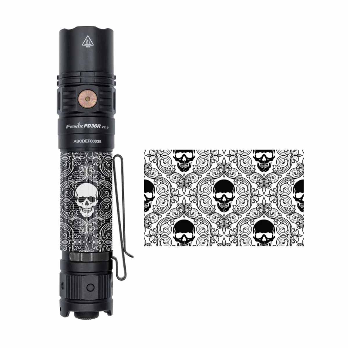 fenix pd36r v2 rechargeable flashlight scrollwork skulls