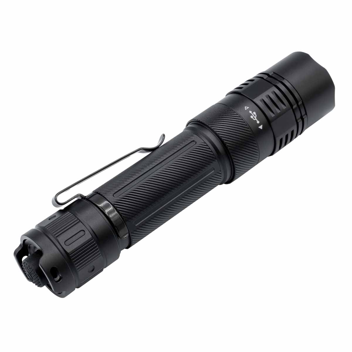 fenix pd45r ace flashlight on a white background back tail 