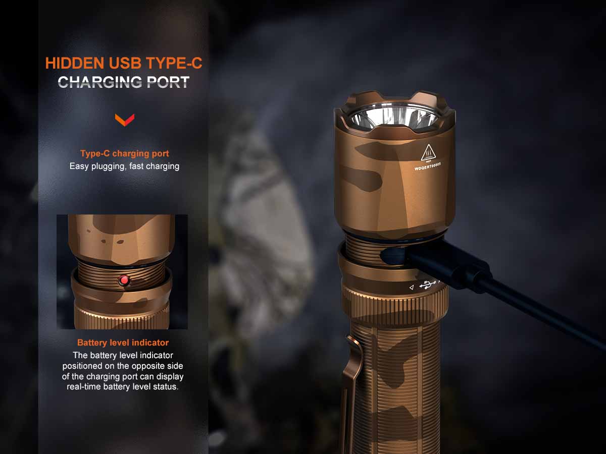 fenix tk20rue rechargeable flashlight usbc hidden port