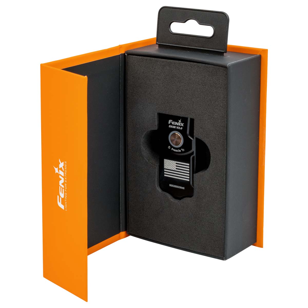 Fenix product in a black box with orange exterior on a white background
