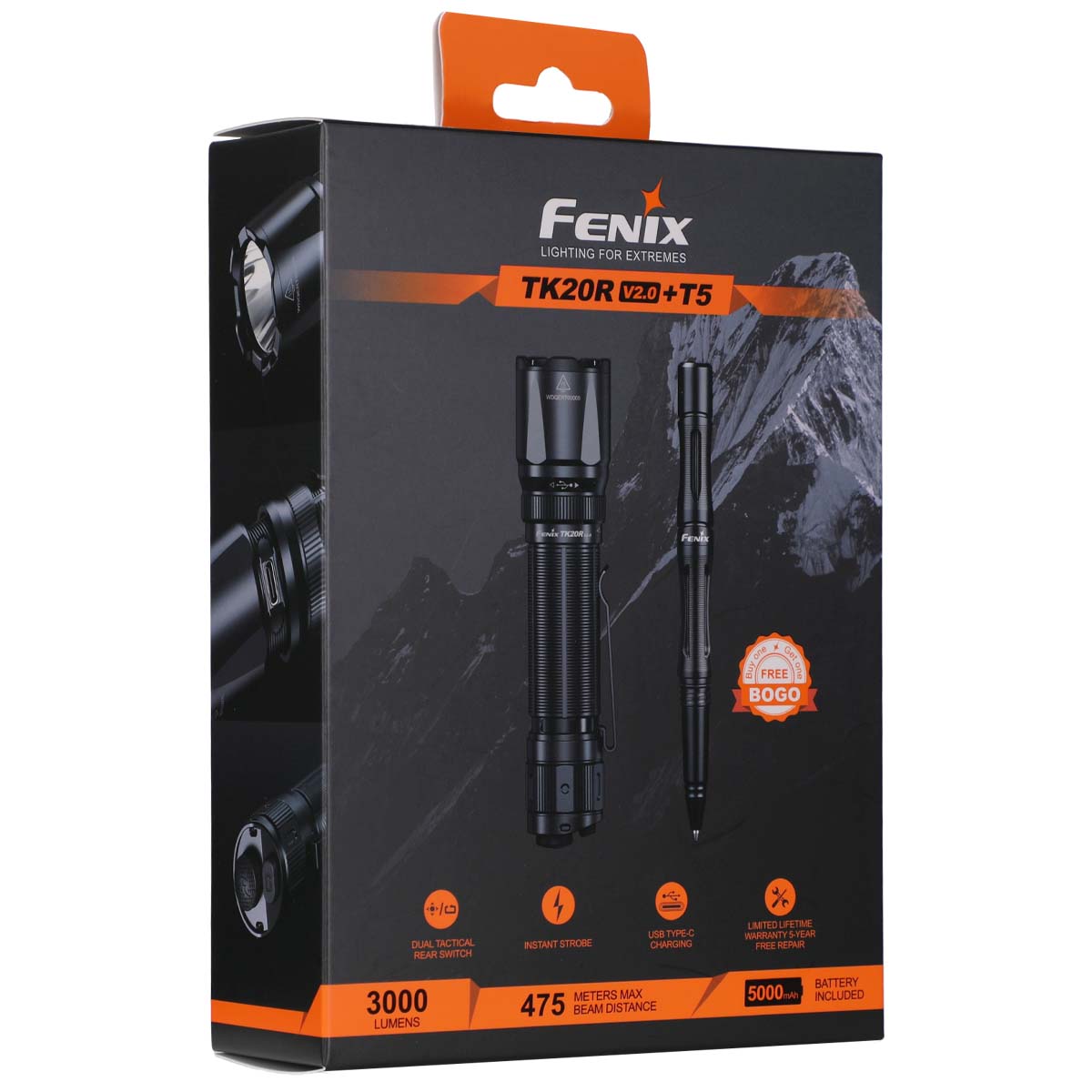 Fenix TK20R V2.0 Rechargeable Tac Flashlight with T5 Pen