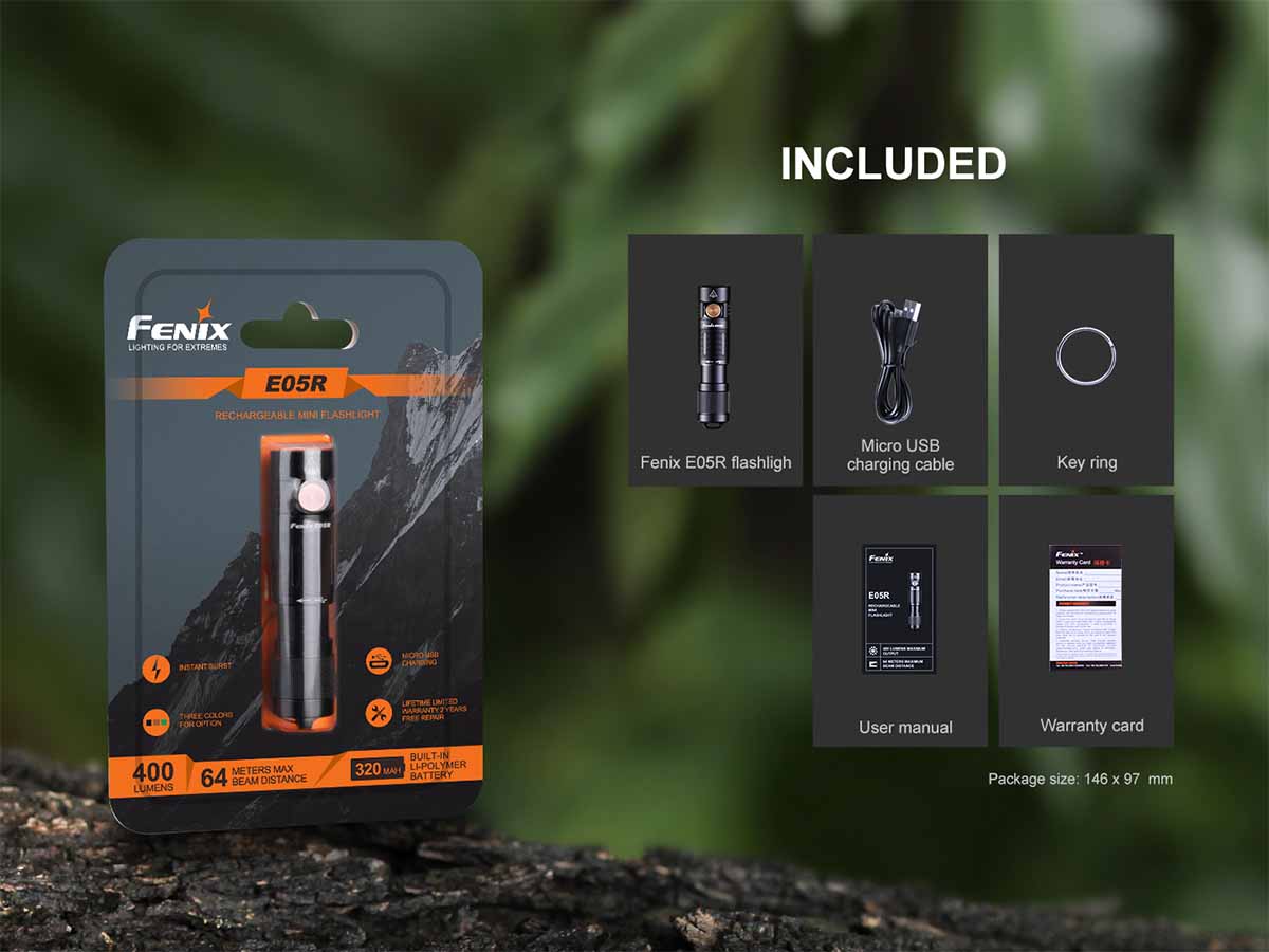 fenix e05 r2 compact flashlight Fenix E05R Keychain Flashlight - 400 Lumens