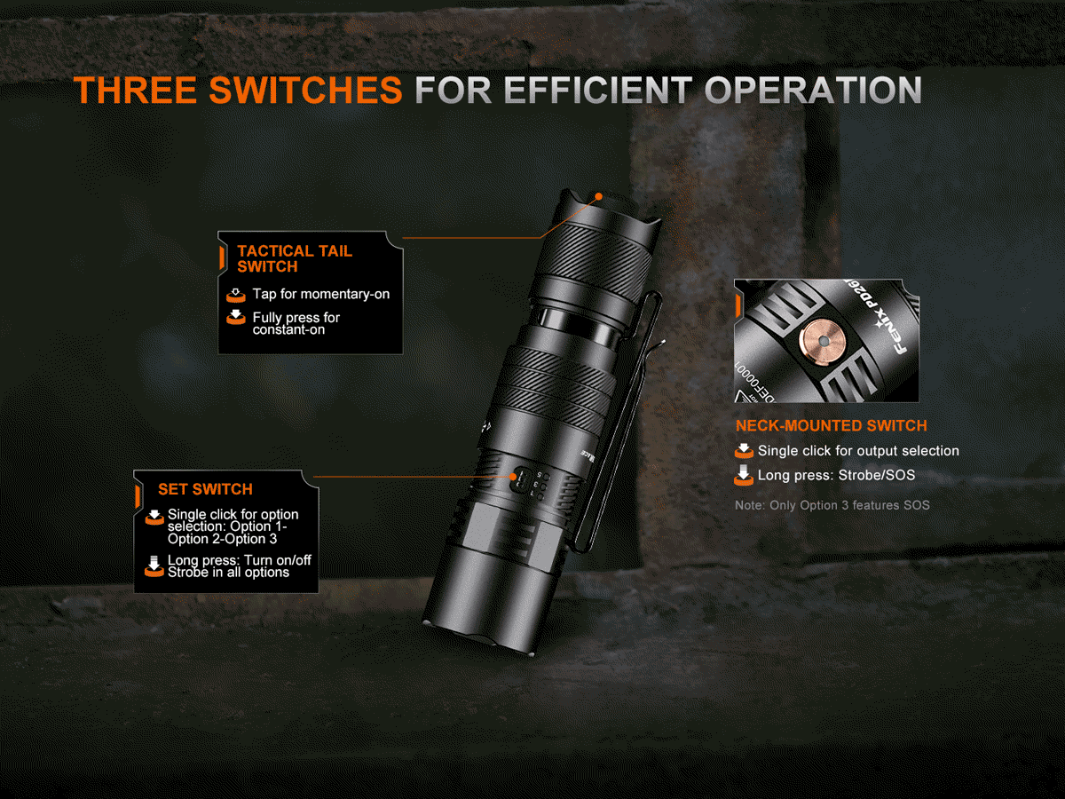 PD26R ACE Flashlight Three Switches