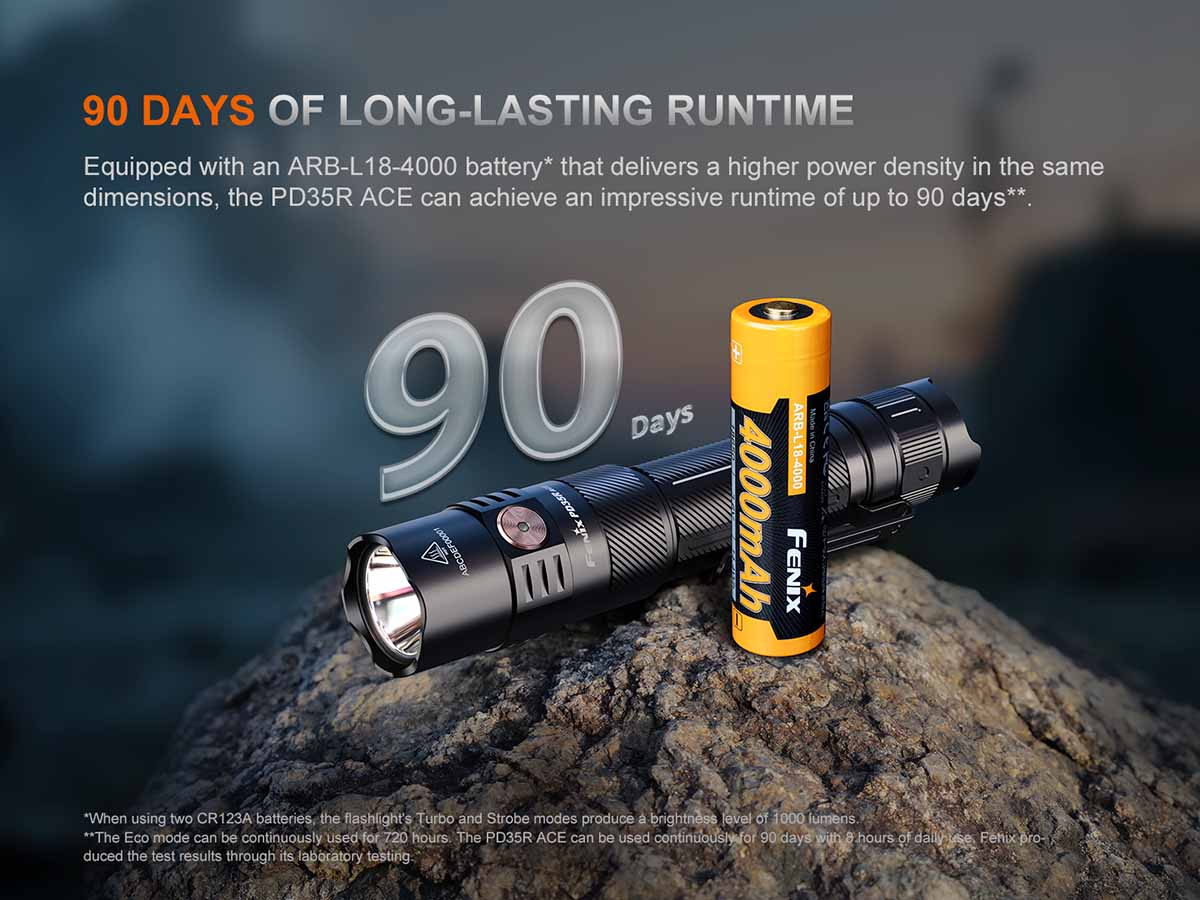 fenix pd35r ace flashlight battery