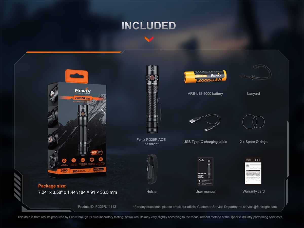 fenix pd35r ace flashlight included packaging